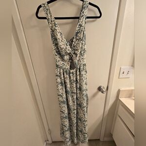 Women's Boho Ditsy Floral Cut Out Twist V Neck Split Hem Tie Backless Maxi Dress